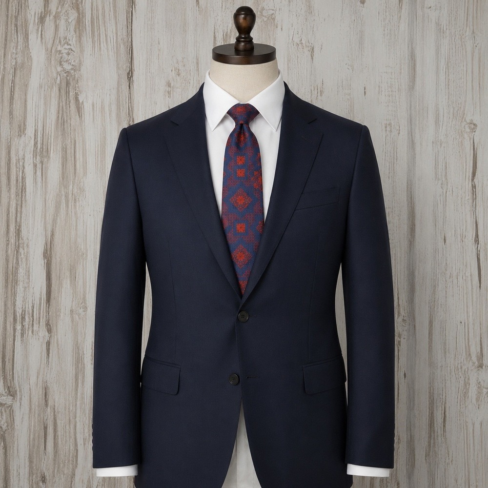 John Frederics Vintage Silk Tie Blue Red Geometric Medallion Pattern Mens